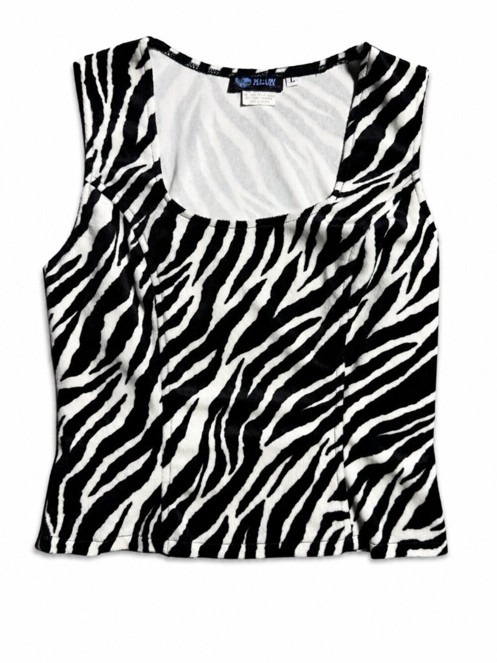 Vintage Meow Genes Zebra Print Tank Top Size L Black White Y2K Sleeveless